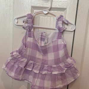 Janie and Jack Lavender and White Gingham Ruffle Tank Top